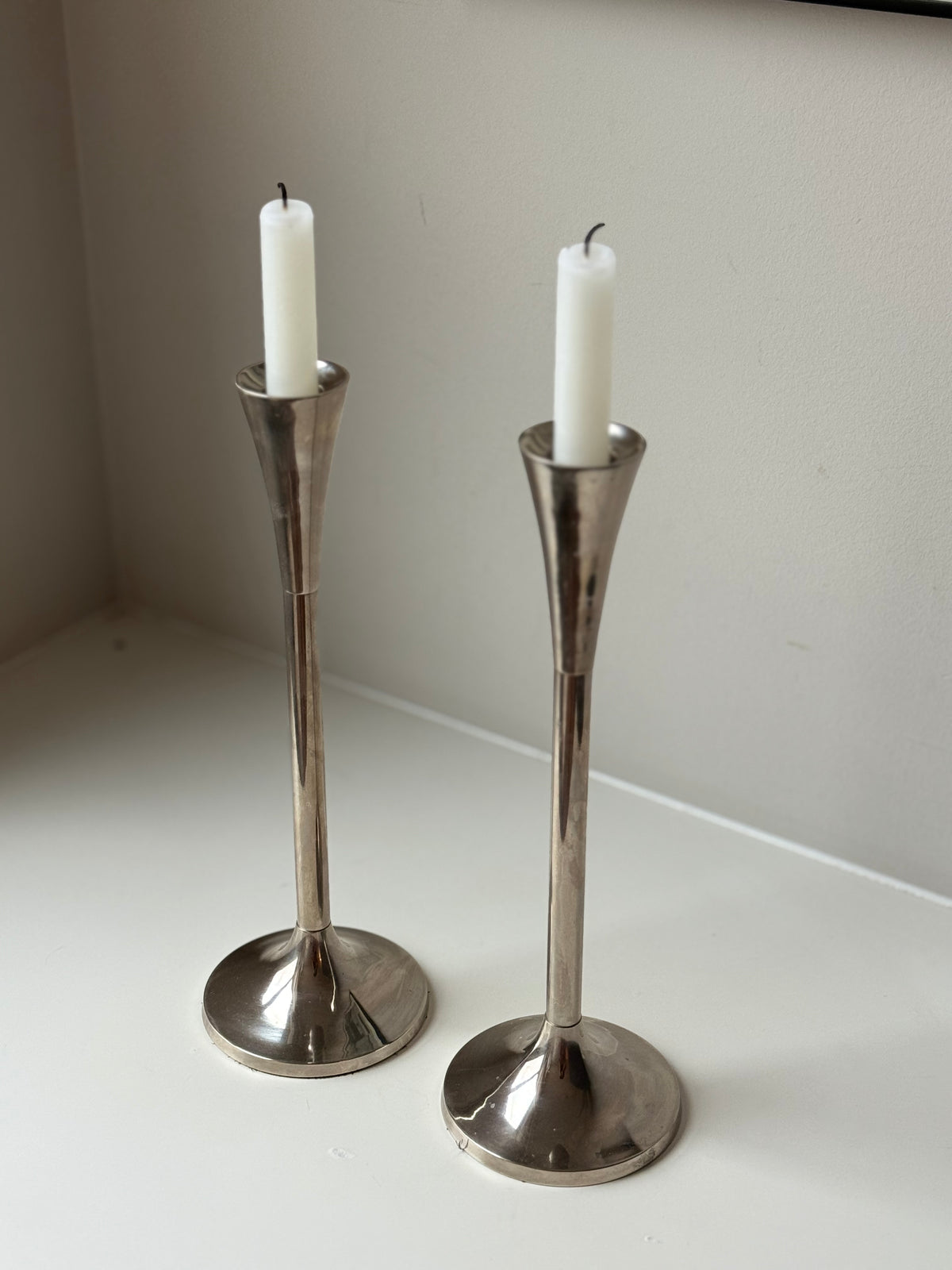 Vintage Silver-Tone Modernist Candlesticks