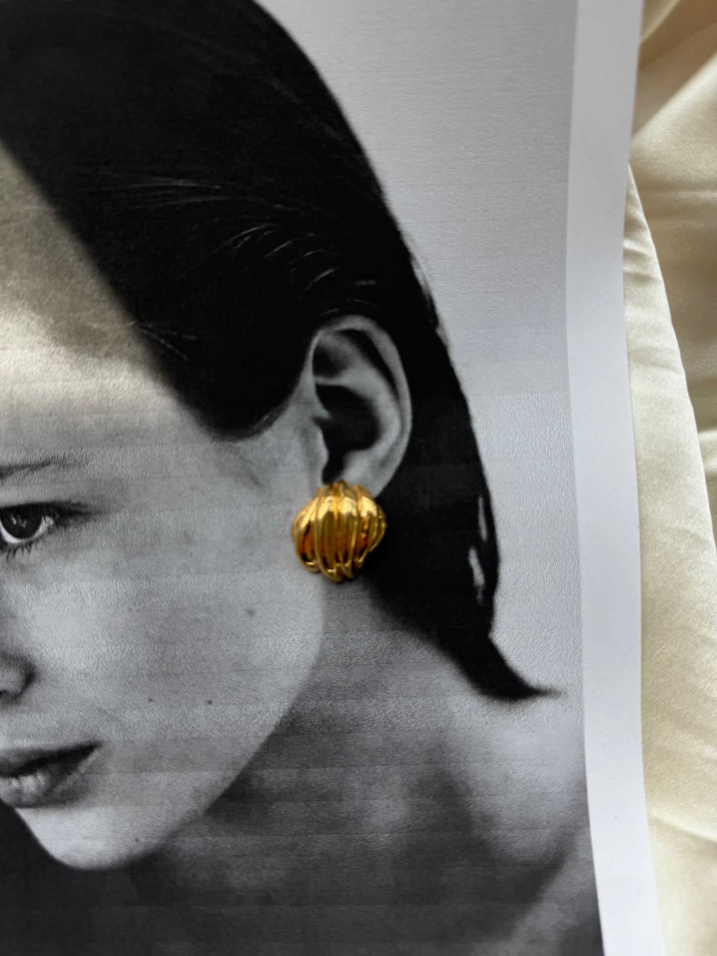 Vintage Gold-Tone Ribbed Dome Earrings