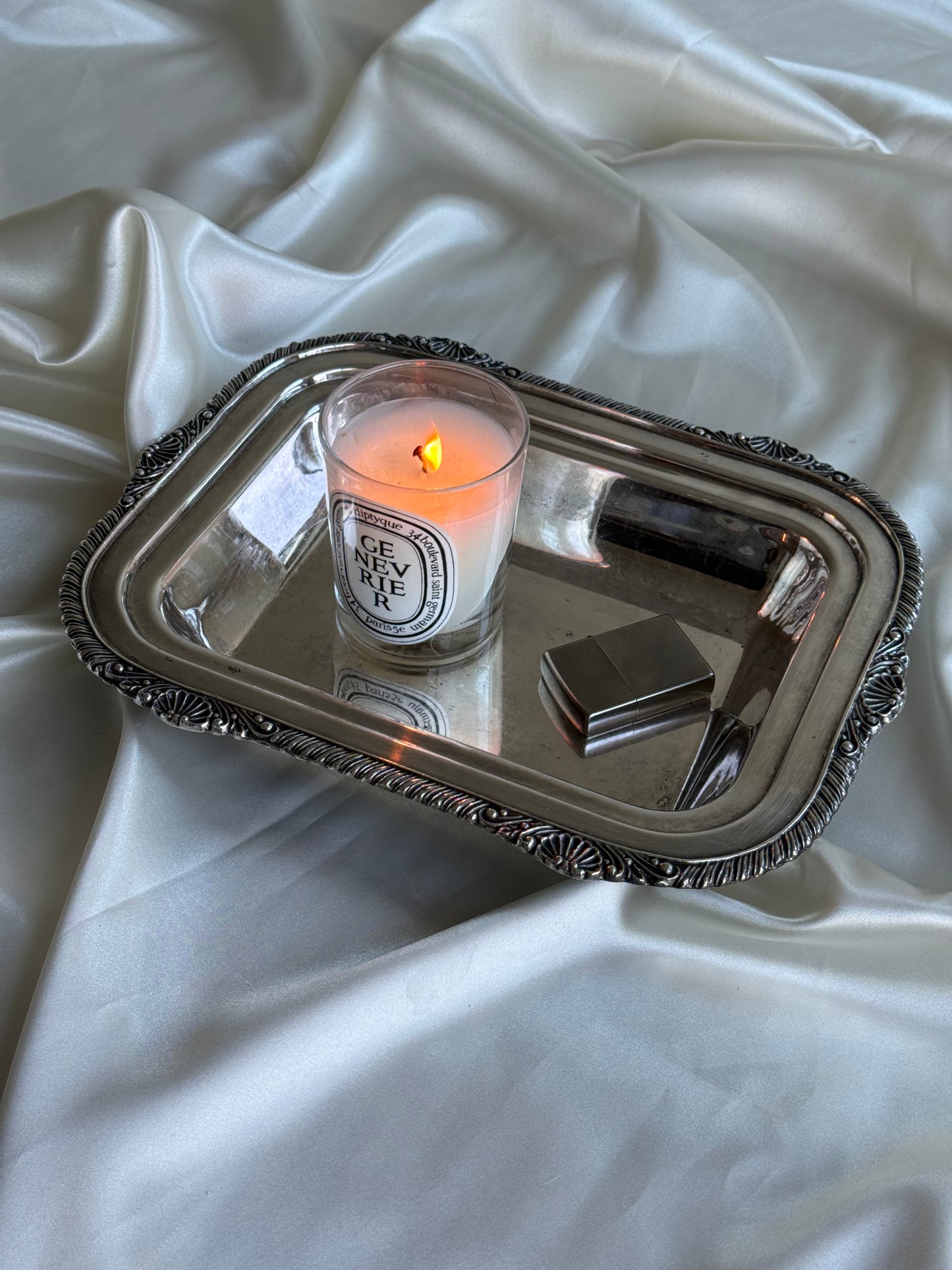 Vintage Heavy Silver-Plated Serving Tray with Shell Detail