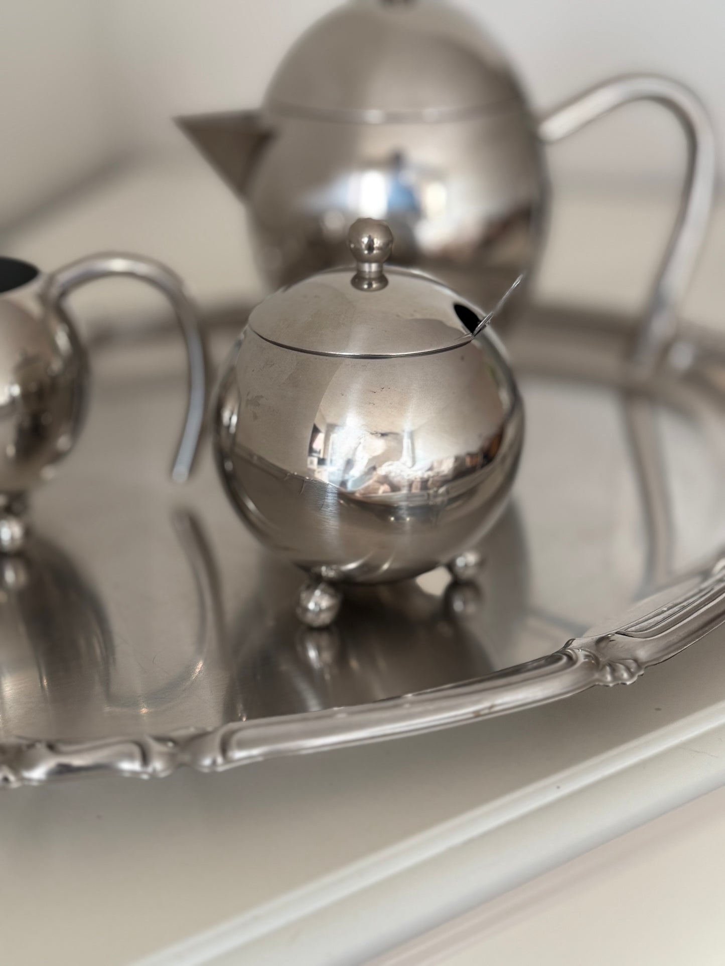 Vintage Mid-Century Stainless Steel Tea Set – 3 Piece