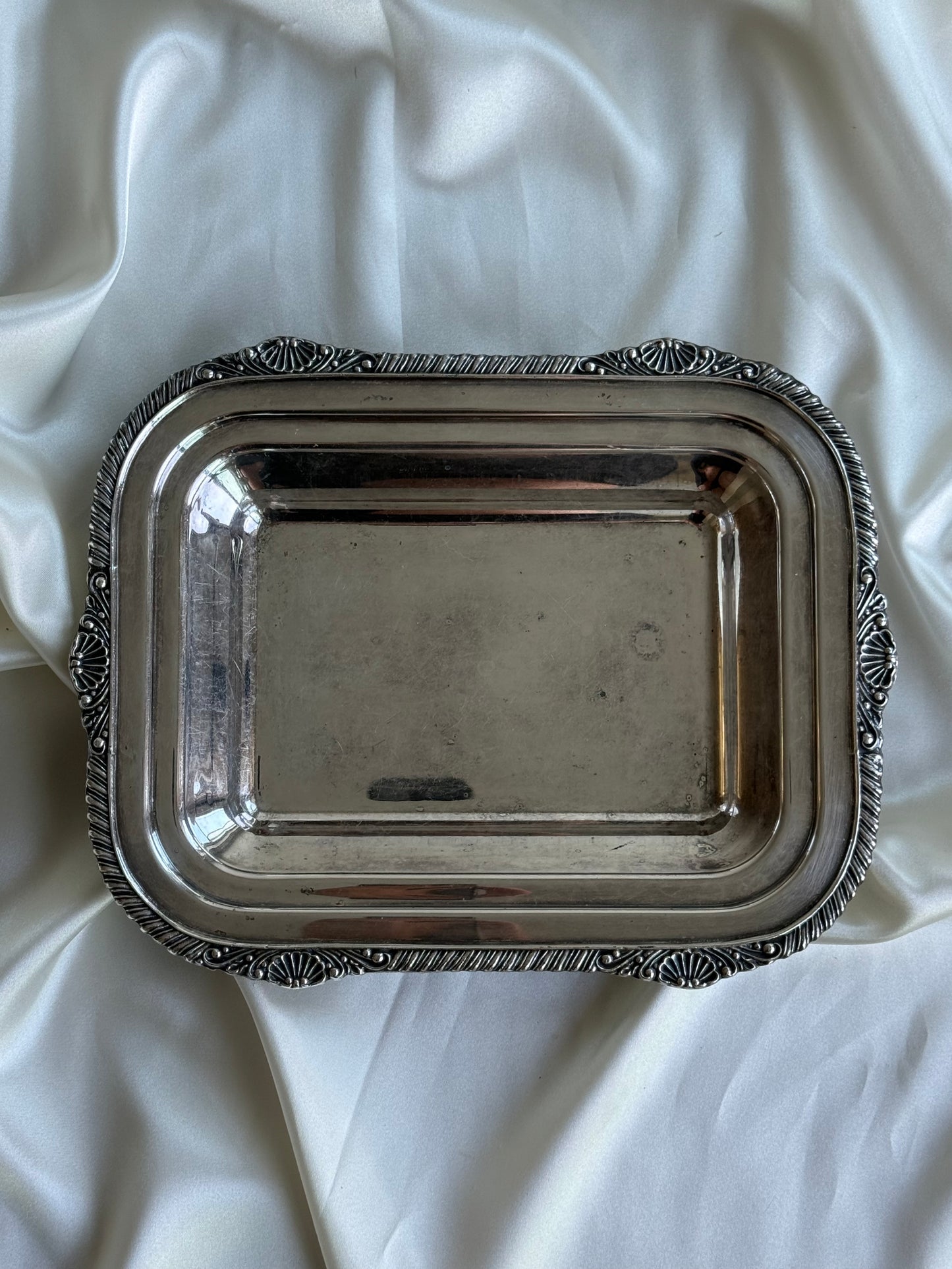 Vintage Heavy Silver-Plated Serving Tray with Shell Detail