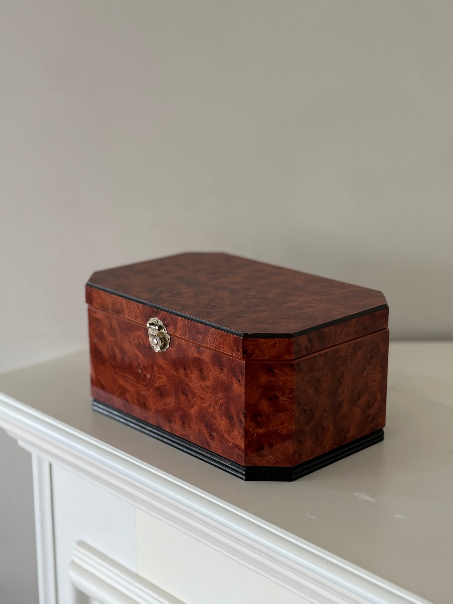 Octagonal Faux Burl Wood Jewelry Box
