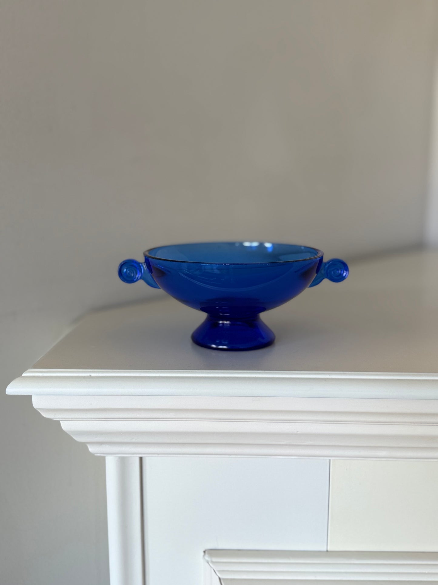 Vintage Cobalt Blue Glass Pedestal Bowl
