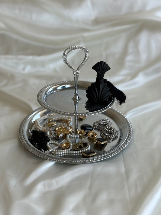 Vintage Two-Tier Silver Tone  Serving Stand