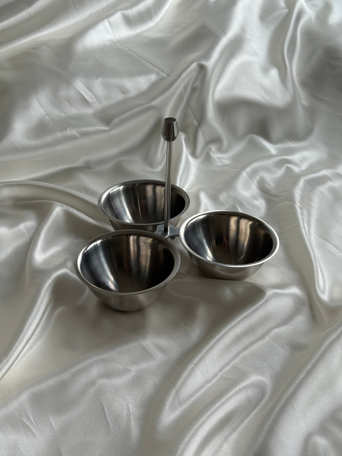 Vintage Stainless Steel Three-Bowl Condiment Server