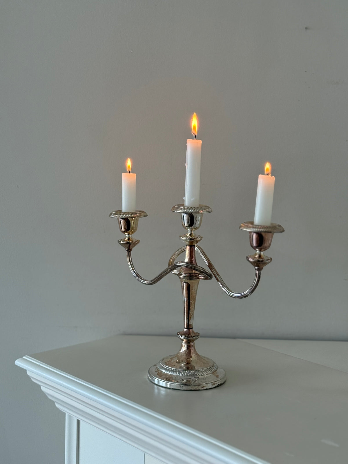Vintage Silver-Plated Three-Arm Candelabra – England