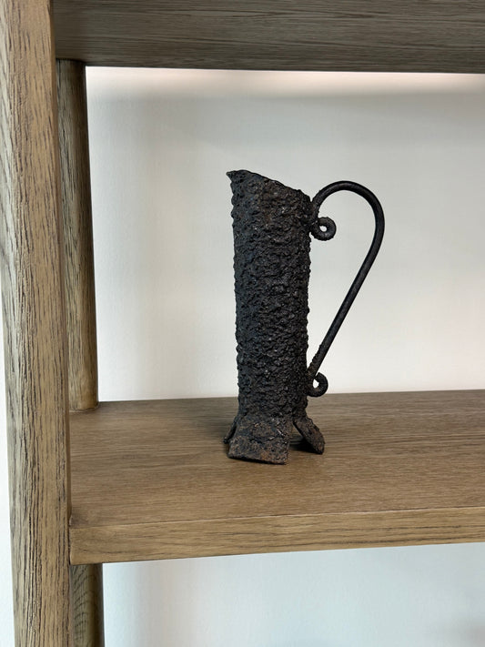 Vintage Brutalist Cast Iron Pitcher Vase