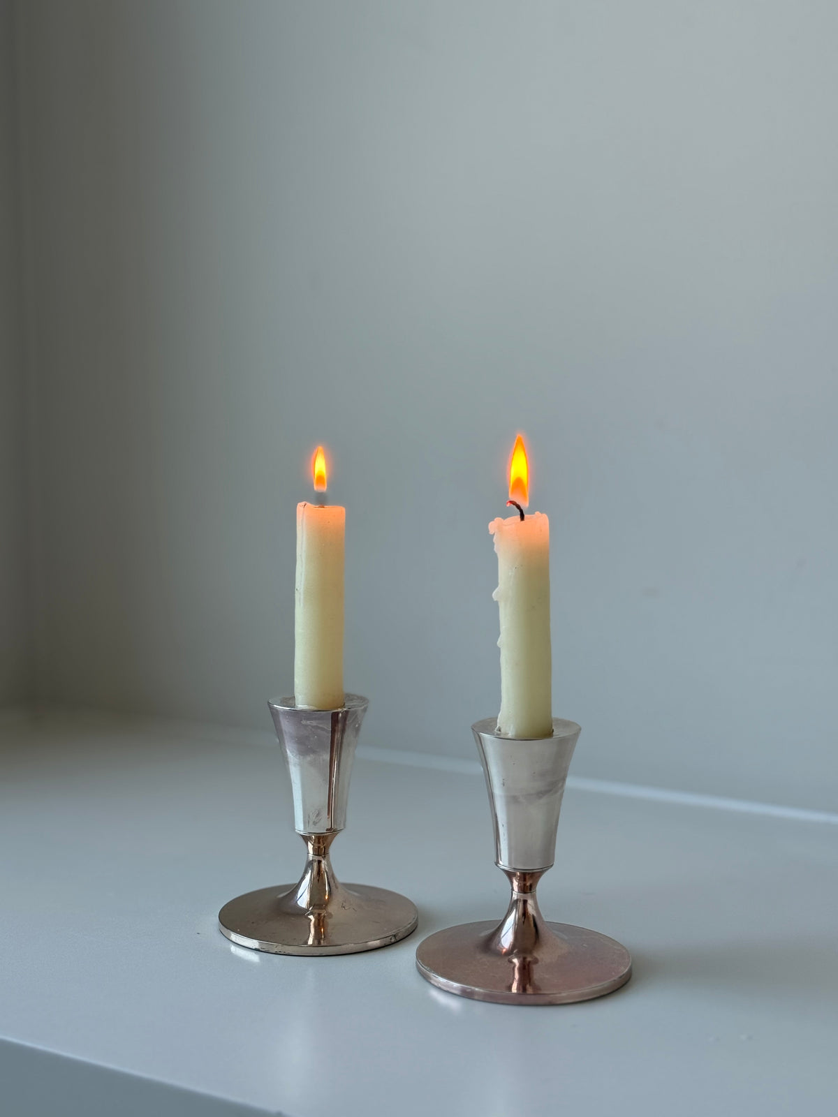 Vintage Silver-Plated Modernist Candlesticks — Pair