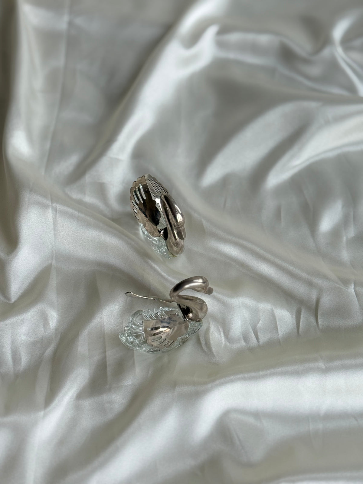 Vintage Italian Silver-plated & Glass Swan Salt Cellar