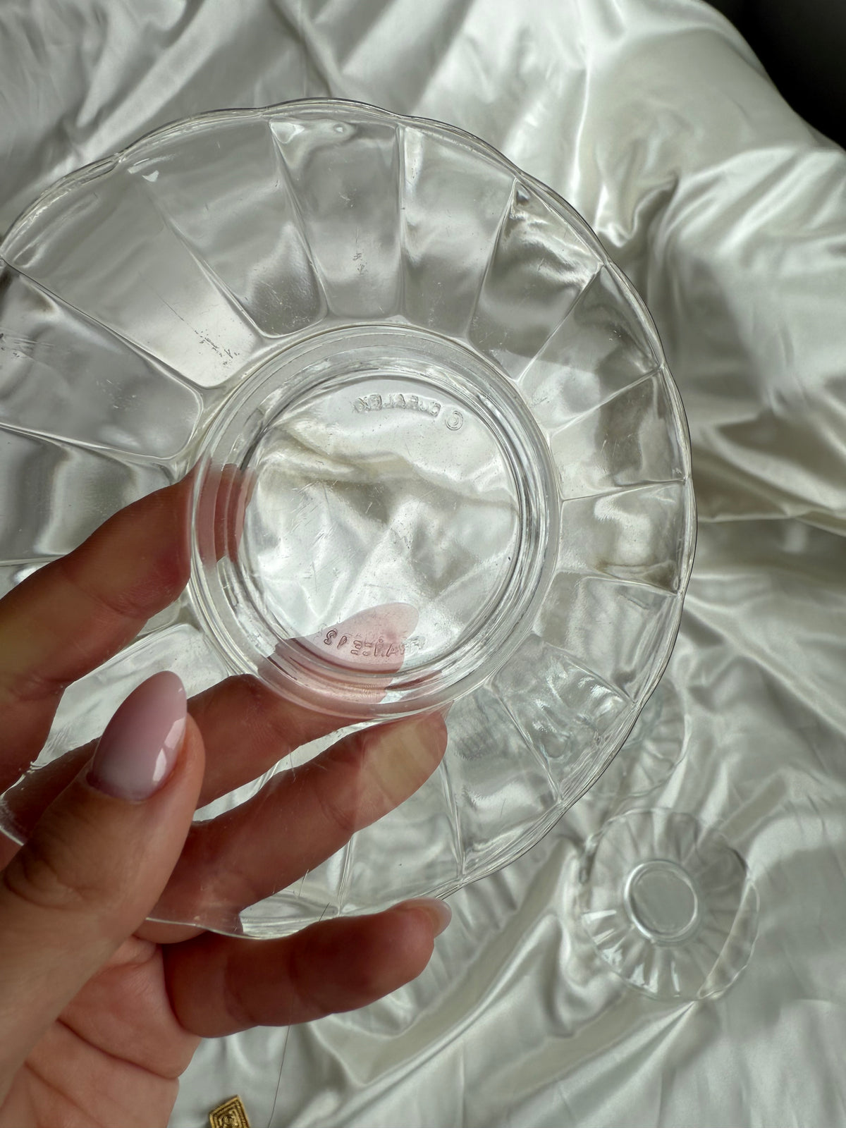 Vintage French Clear Glass Coffee Cups & Saucers – Set of Four