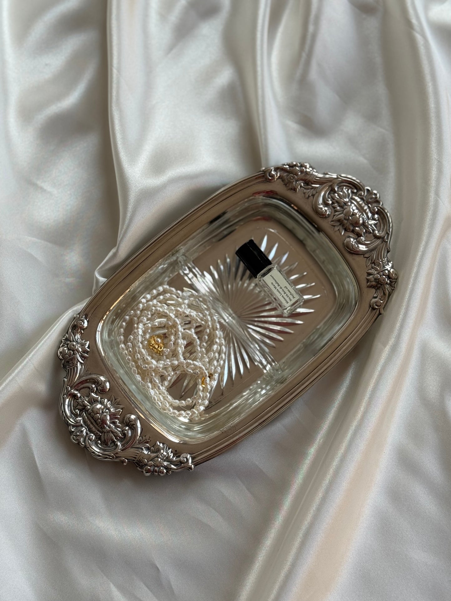 Vintage Silver-Plated Tray with Divided Glass Insert