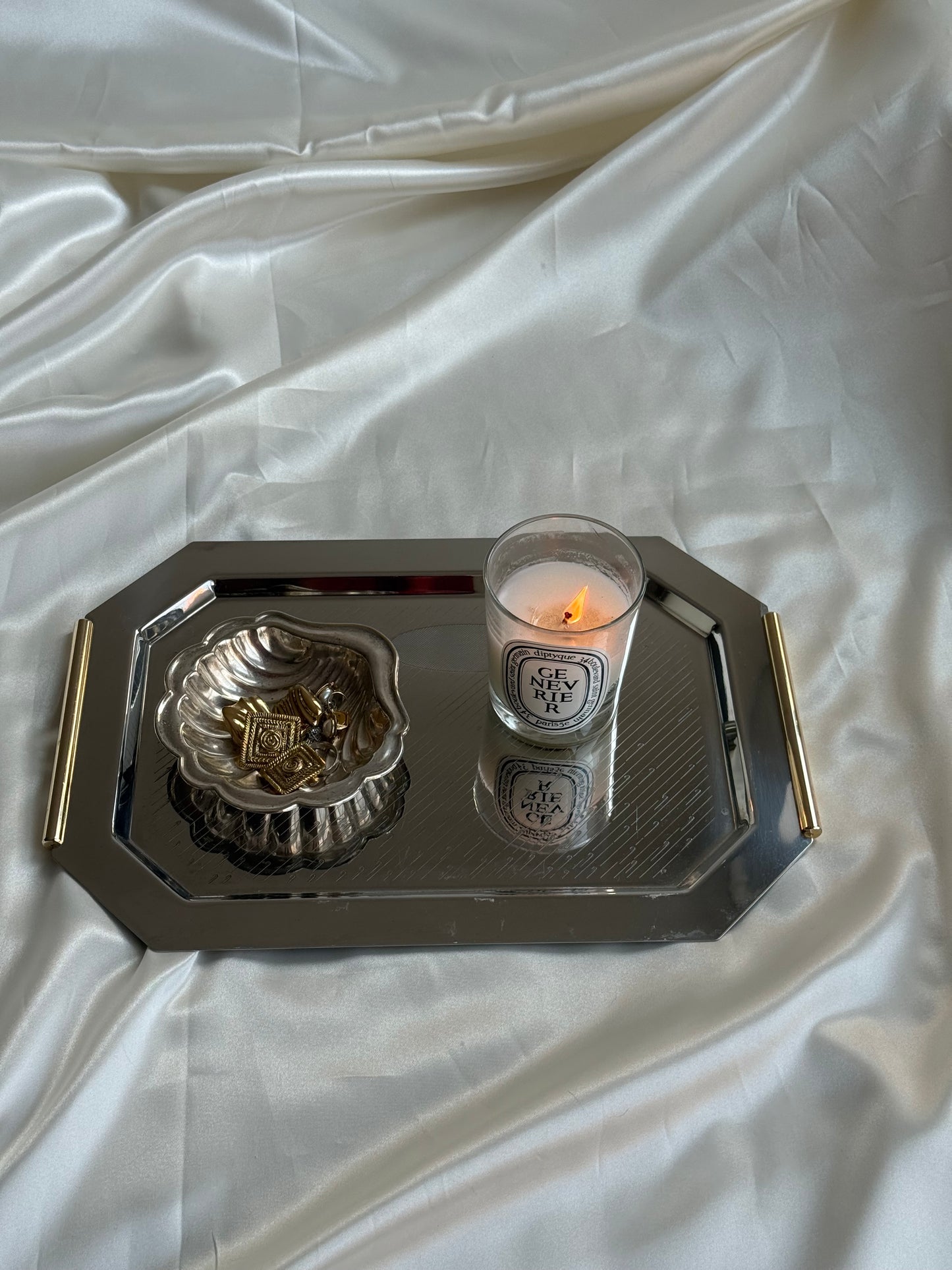Vintage Italian Stainless Steel & Brass Serving Tray