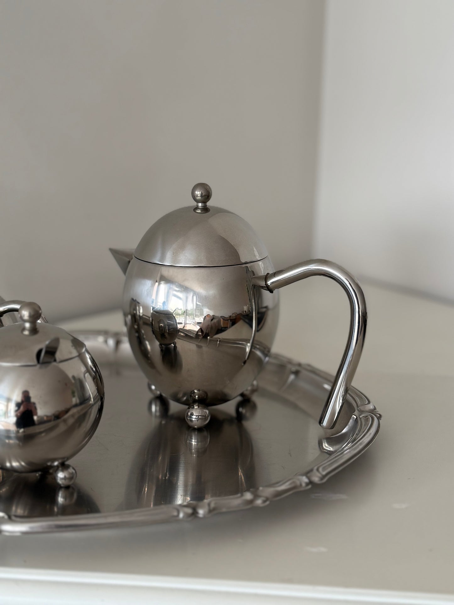 Vintage Mid-Century Stainless Steel Tea Set – 3 Piece