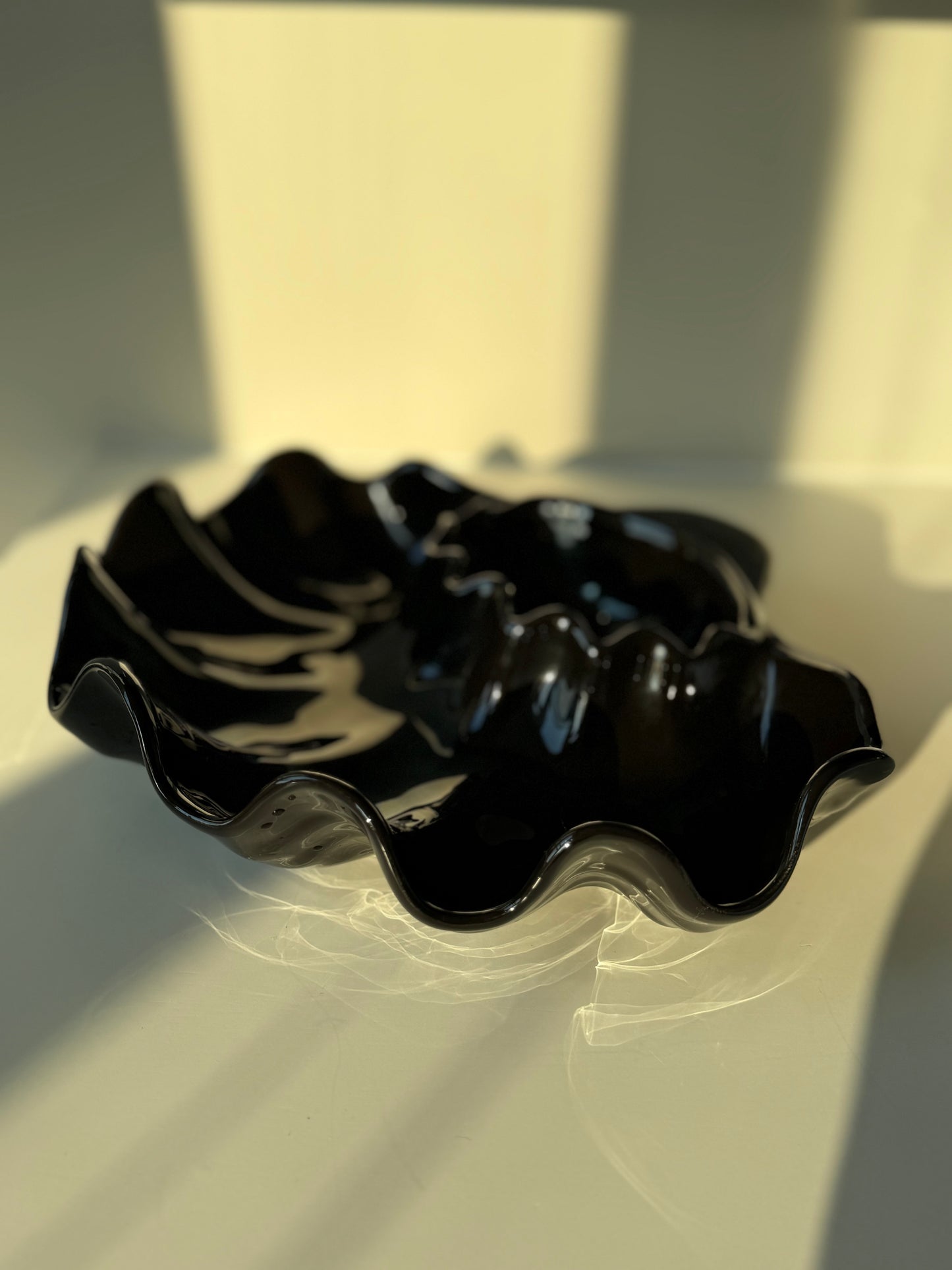 Vintage Black Ceramic Ruffled Serving Dish