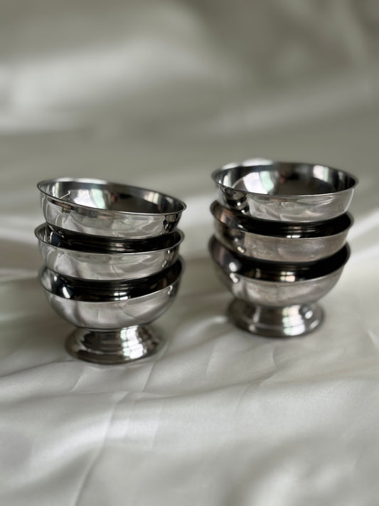 Vintage Stainless Steel Footed Dessert Bowls – Set of 6