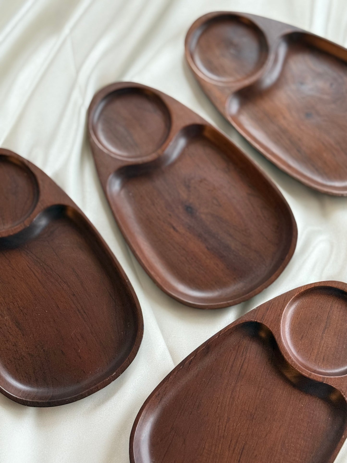Set of 4 Mid-Century Modern Wooden Divided Serving Trays