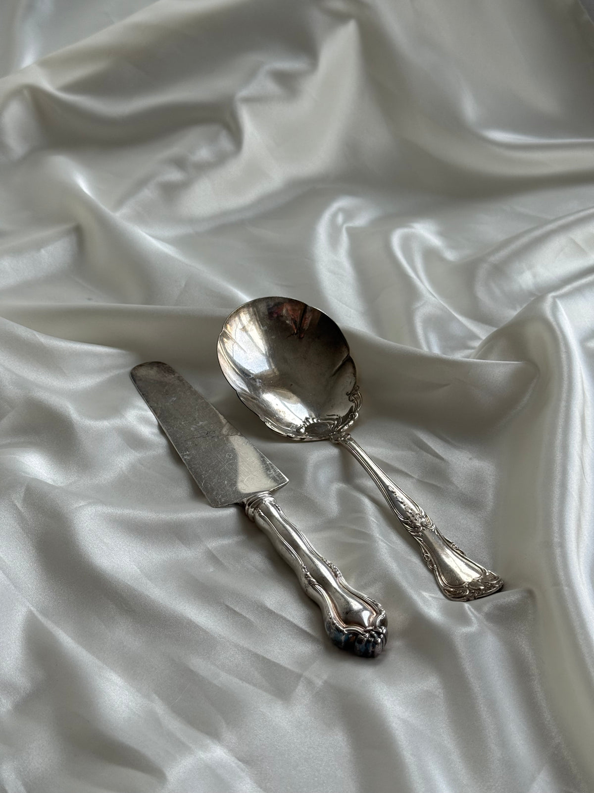 Vintage Silver-Plated Cake Server & Serving Spoon – Set of Two