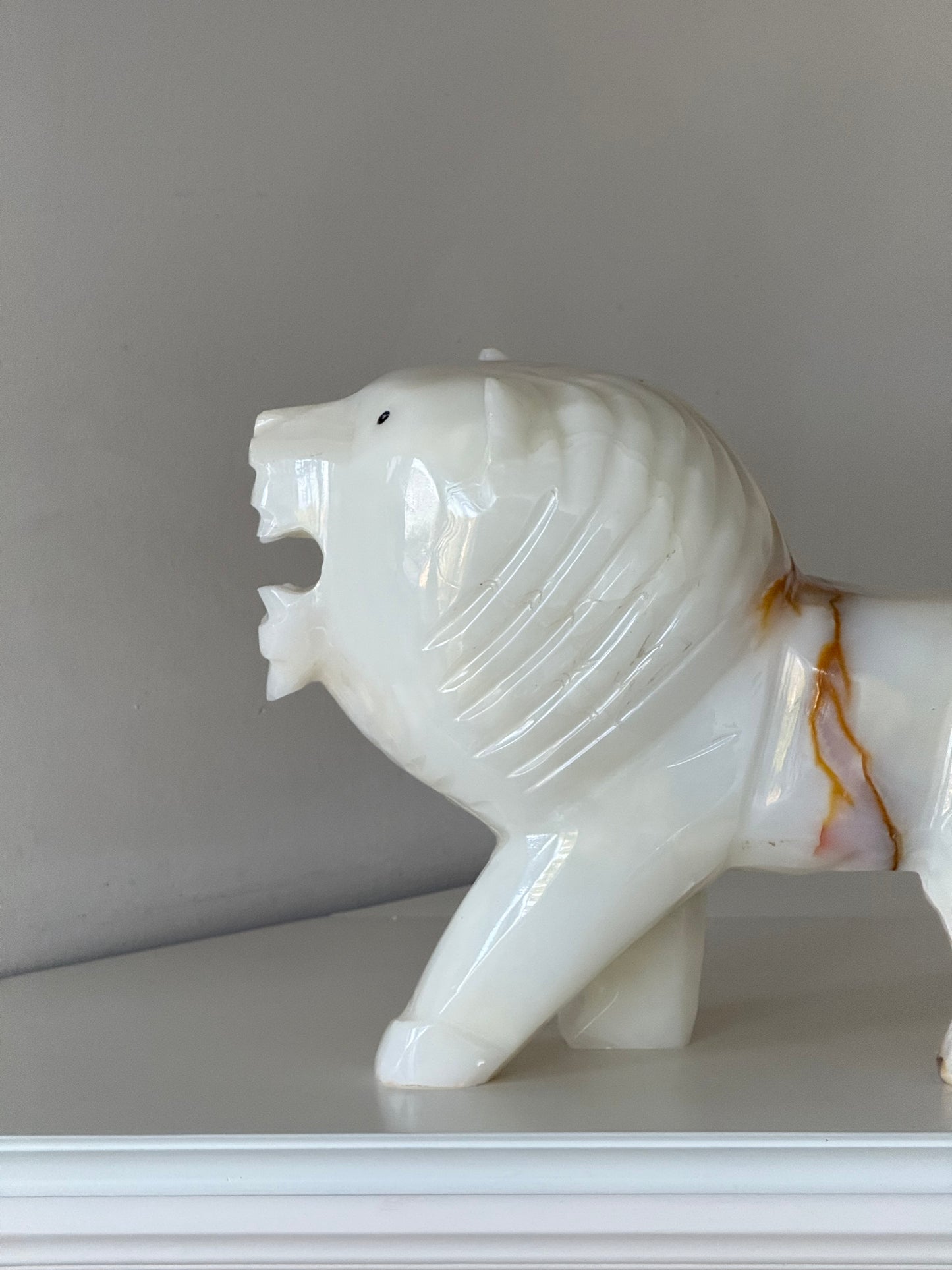 Large Carved White Onyx Lion