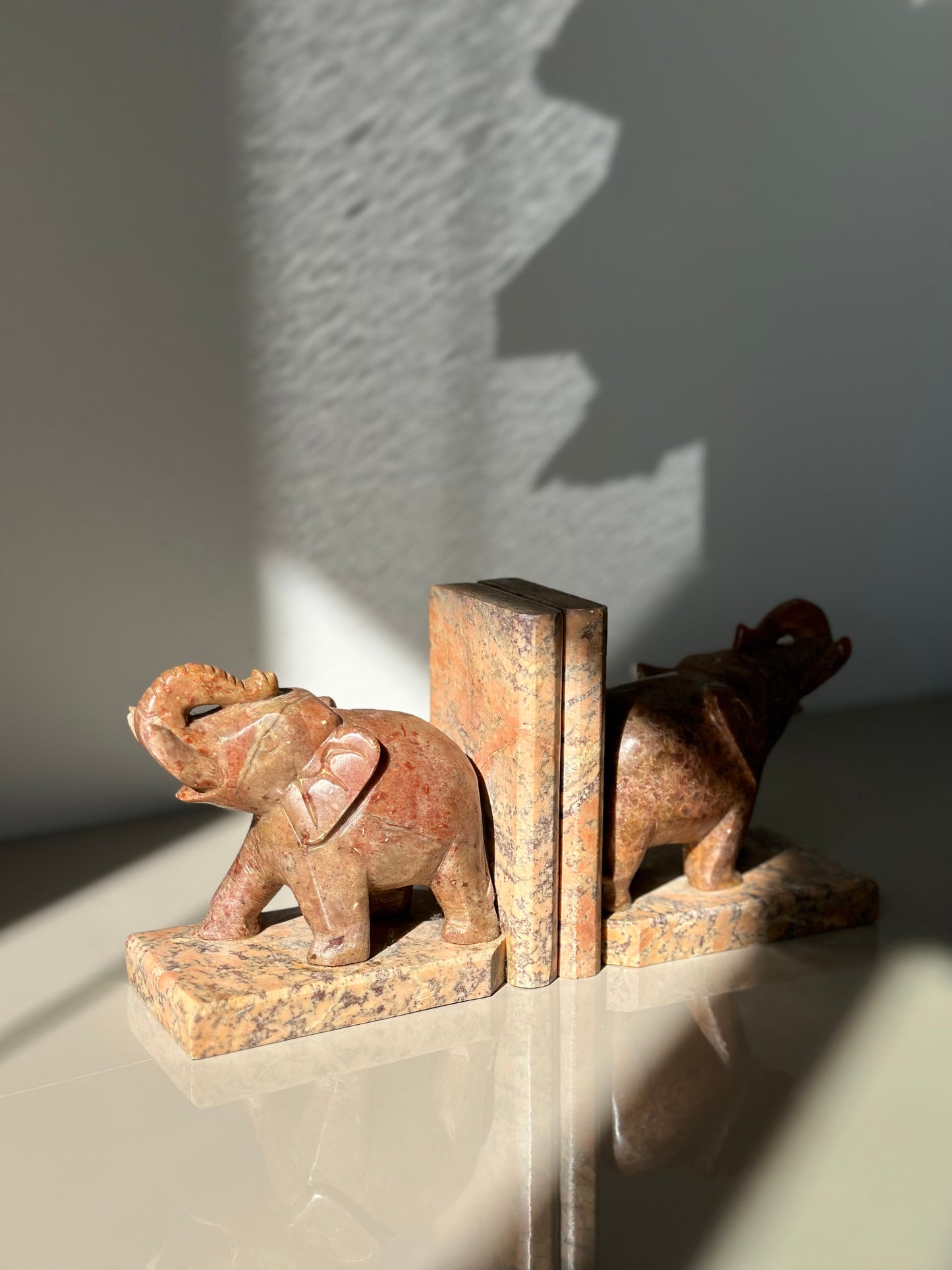 Stone elephant bookends