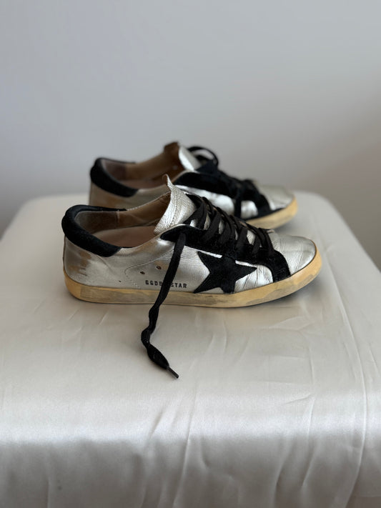 Golden Goose Superstar Sneakers – Silver/Black | Size 36