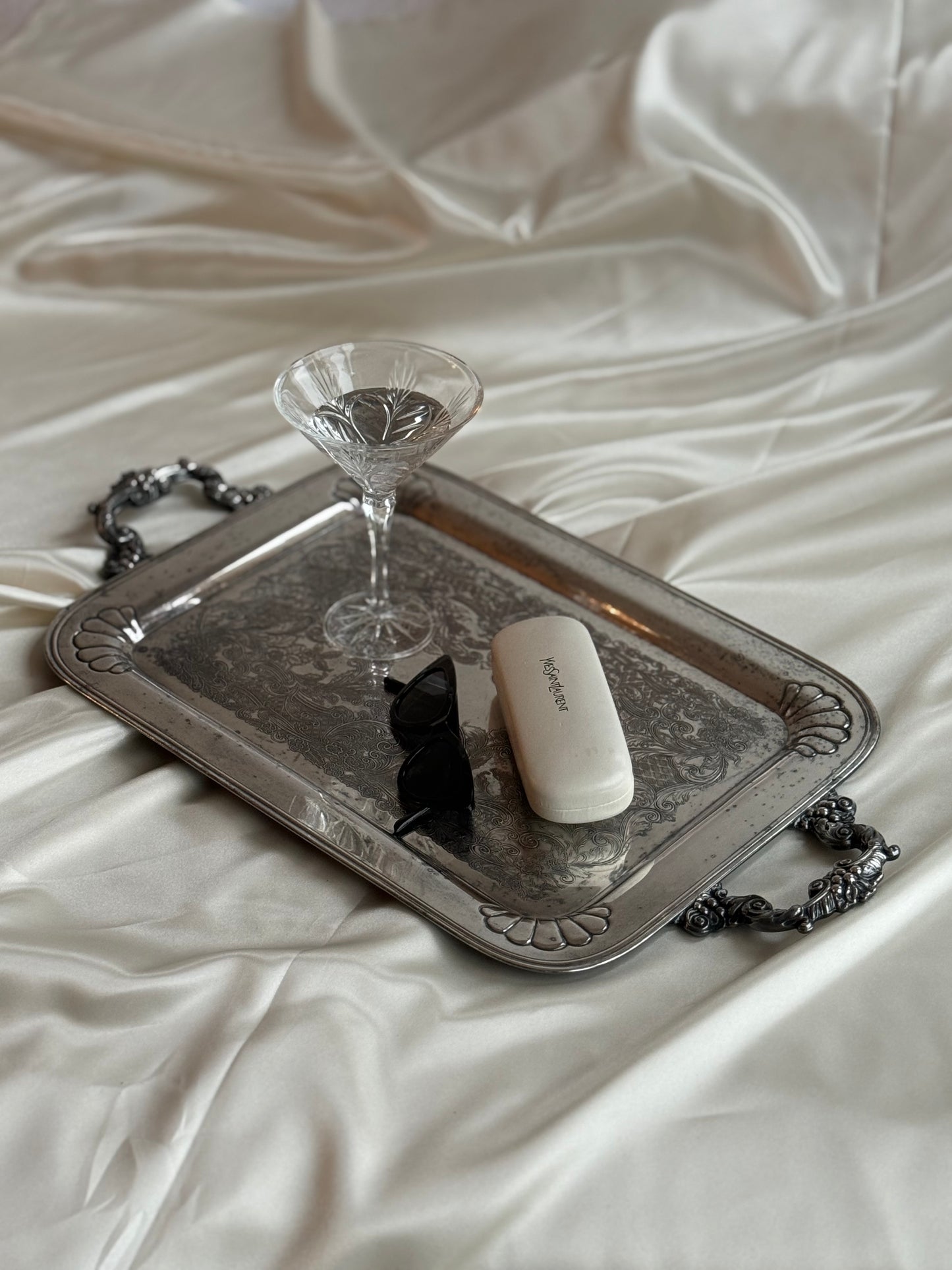 Vintage Silver-Plated Serving Tray – Engraved Detailing