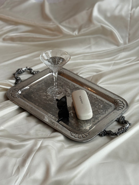 Vintage Silver-Plated Serving Tray – Engraved Detailing