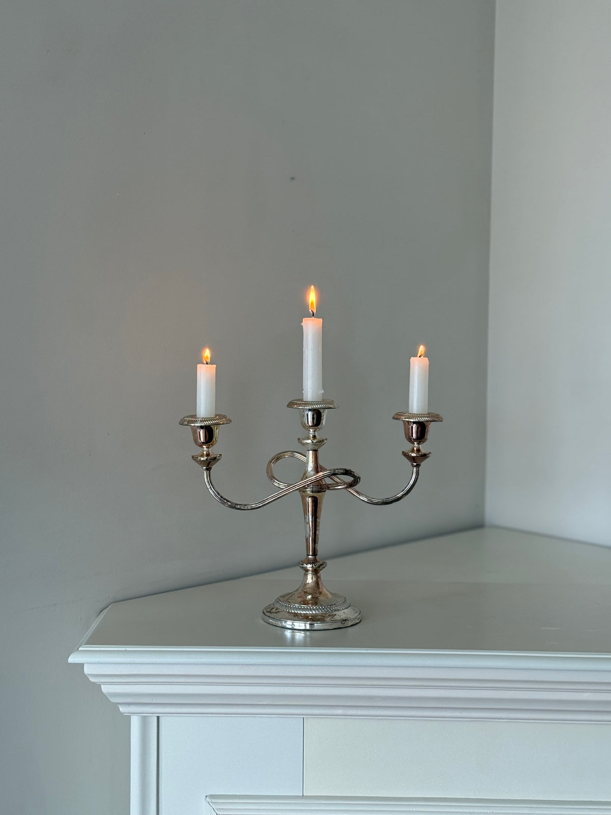 Vintage Silver-Plated Three-Arm Candelabra – England