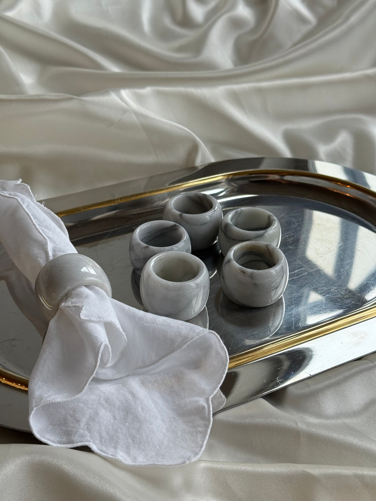 Vintage Genuine Marble Napkin Rings — Set of 6