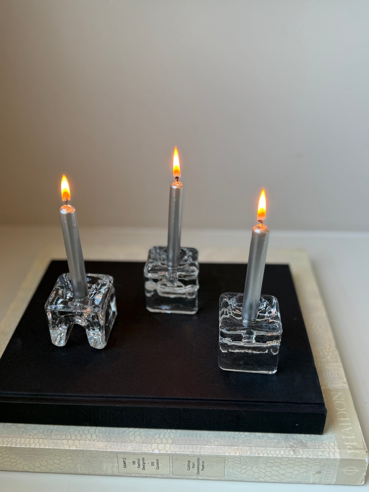 Set of 3 Polish Glass Cube Candle Holders – for Thin Taper Candles