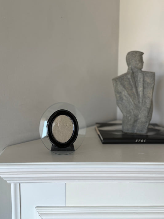 Vintage Postmodern Circular Glass & Black Oval Frame