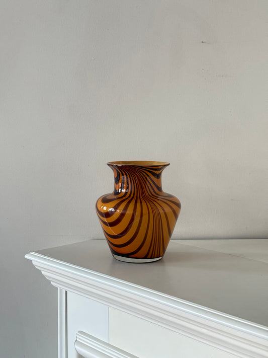 Vintage Art Glass Vase – Amber & Brown Swirl
