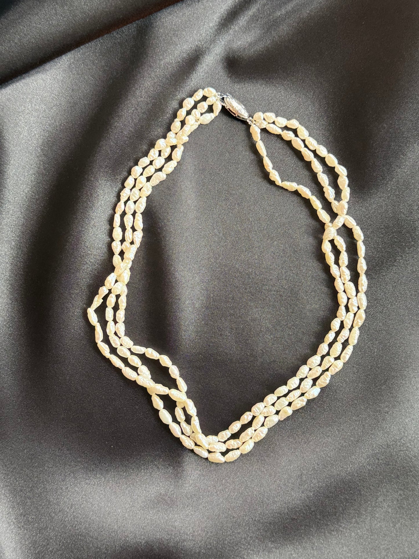 Vintage Triple-Strand Baroque Freshwater Pearl Necklace