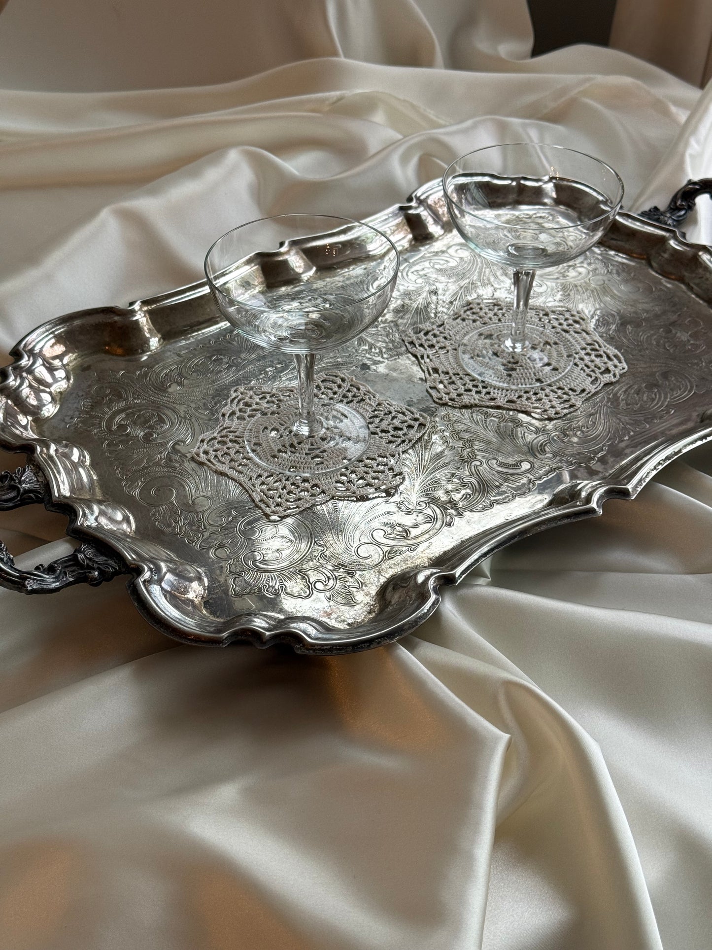Vintage Ornate Silver-Plated Footed Tray