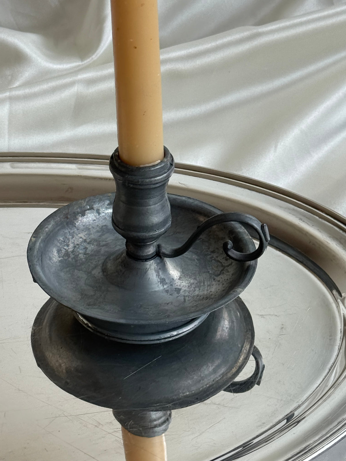 Vintage Pewter Chamberstick Candle Holder