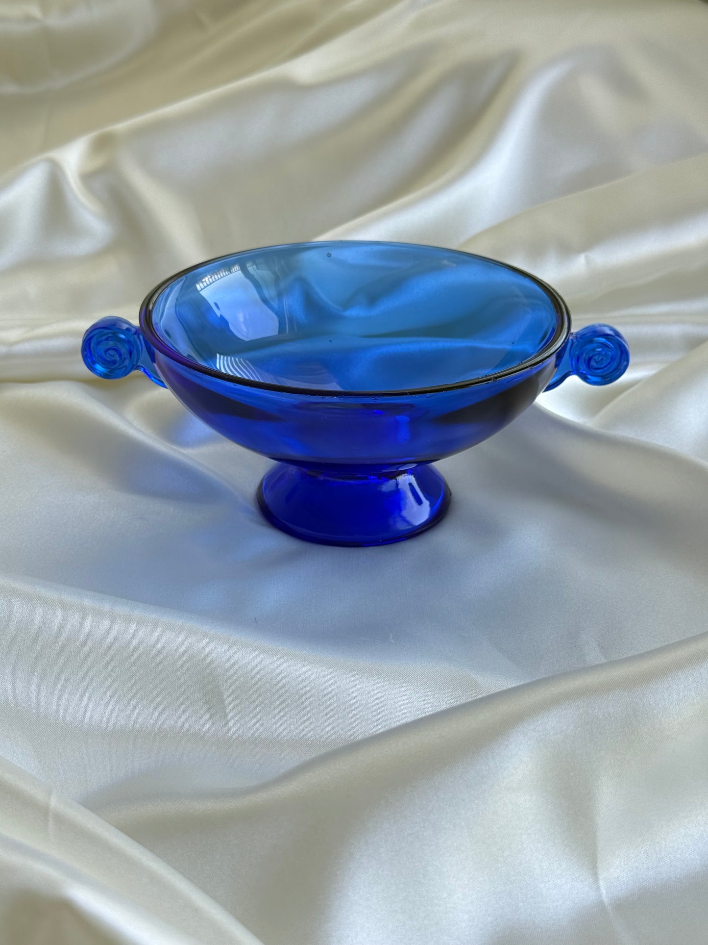 Vintage Cobalt Blue Glass Pedestal Bowl