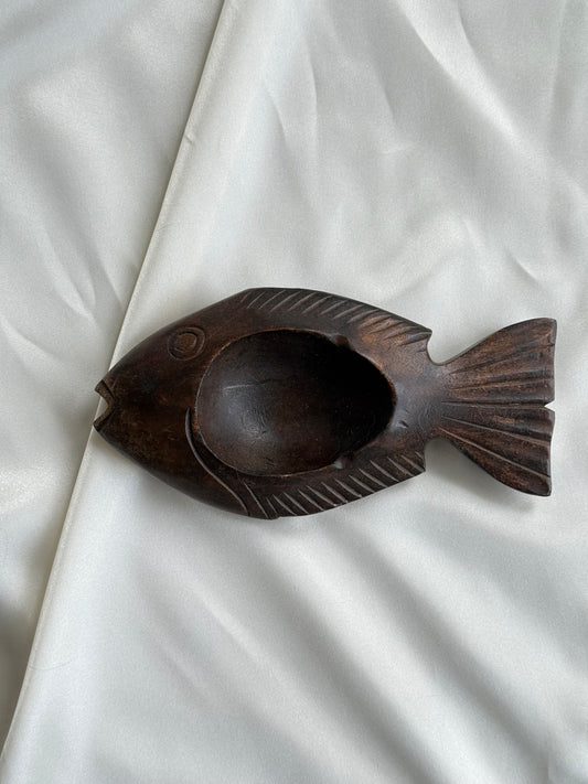 Vintage Hand-Carved Wooden Fish Dish / Trinket Bowl