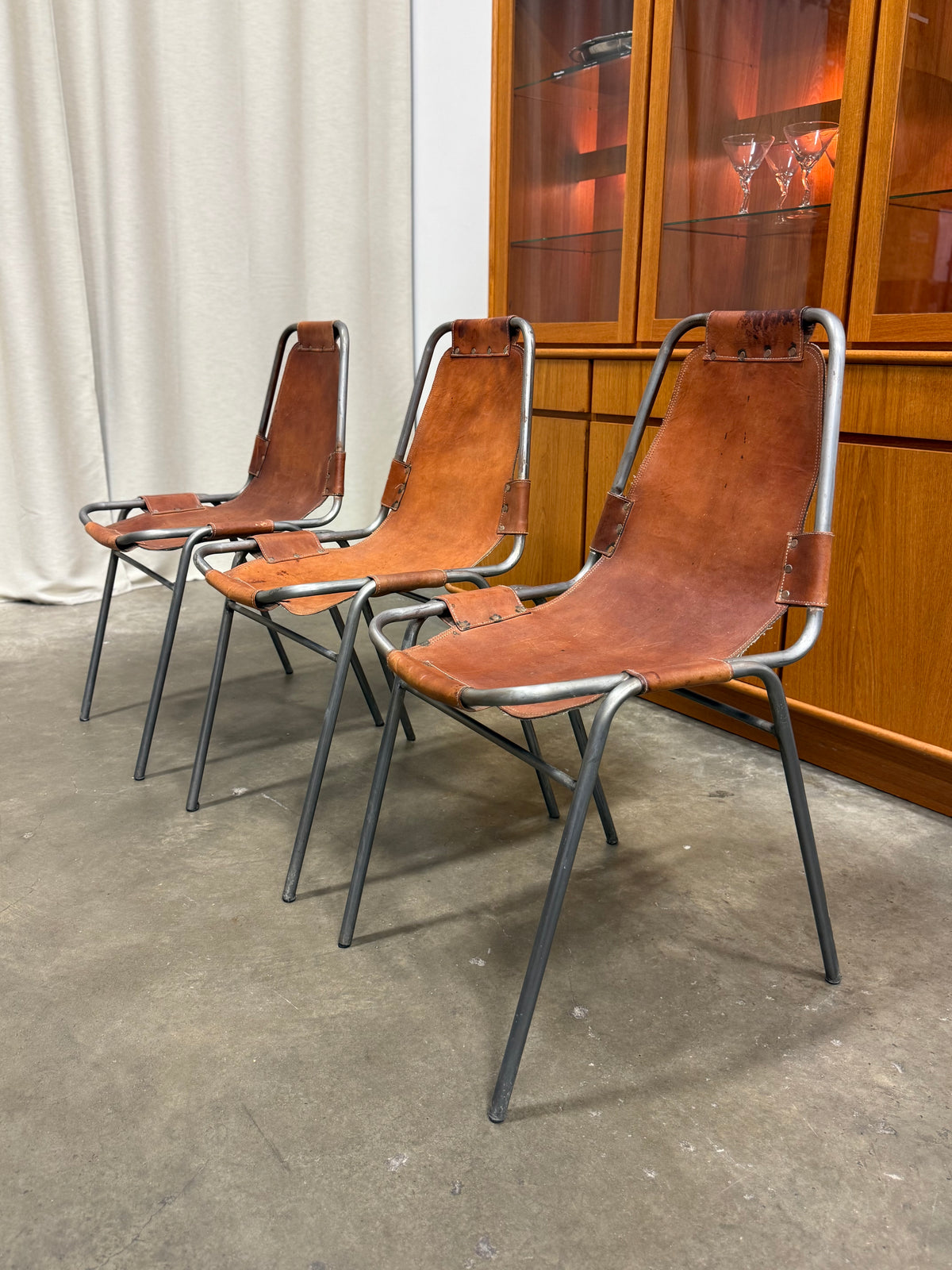 Set of 3 Vintage Dal Vera Model 860 “Les Arcs” Cognac Leather Chairs, c. 1960s–70s