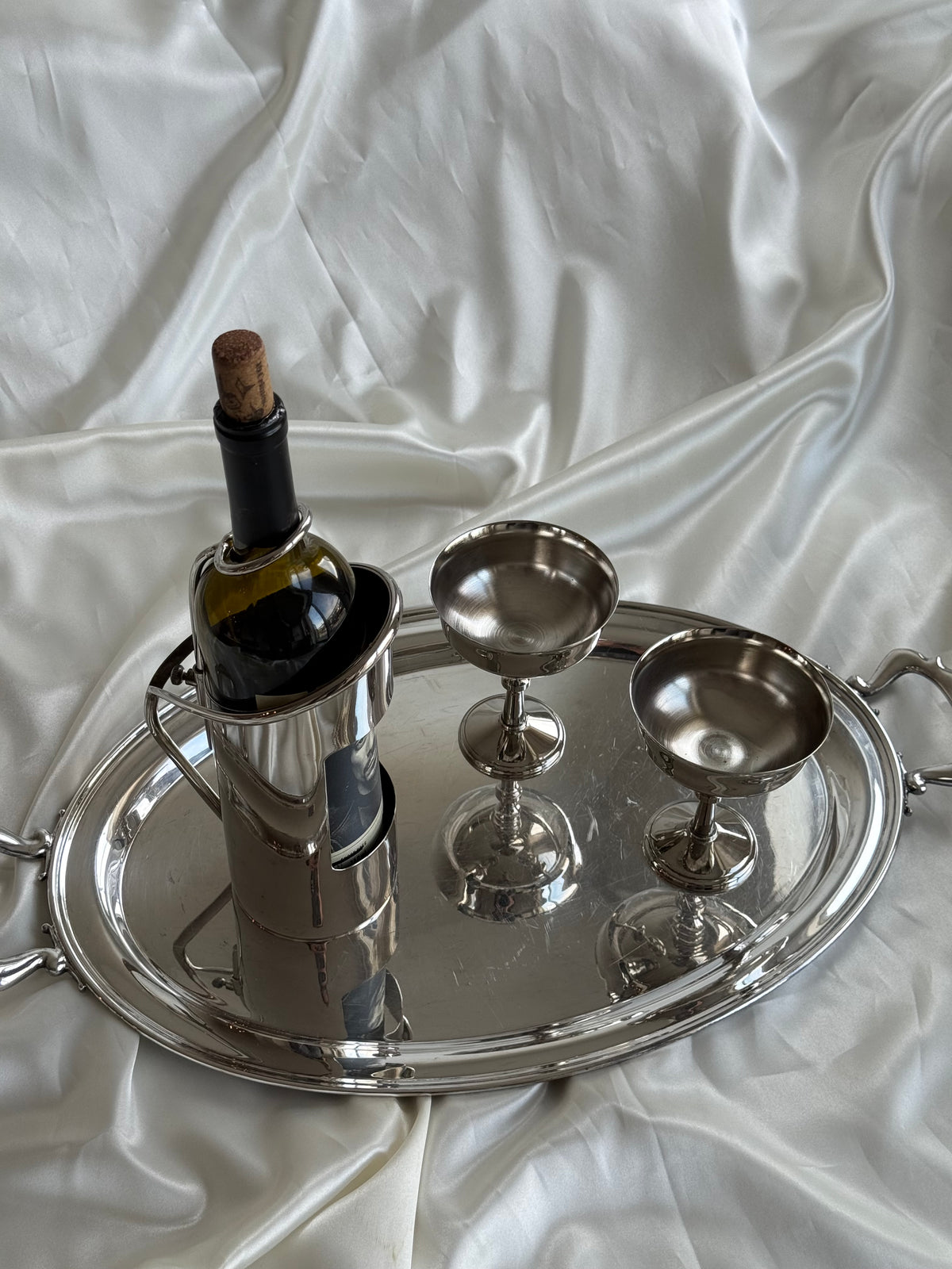 Vintage EP Brass Silver-Plated Wine Bottle Holder
