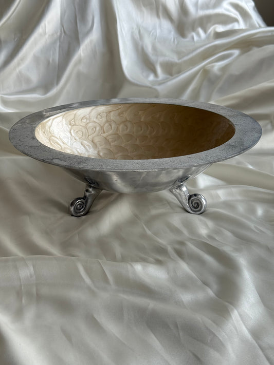 Vintage Silver-Tone Footed Centerpiece Bowl with Swirl Feet