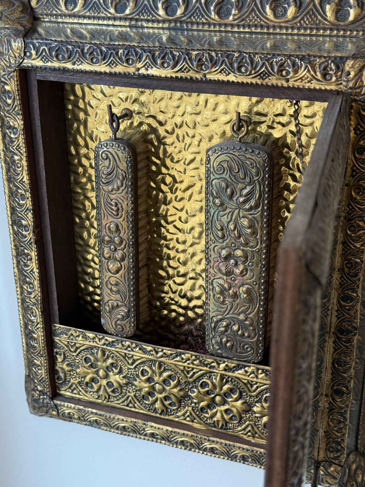 Antique Dutch Art Nouveau Brass Mirror Cabinet with Original Brushes | Circa 1900