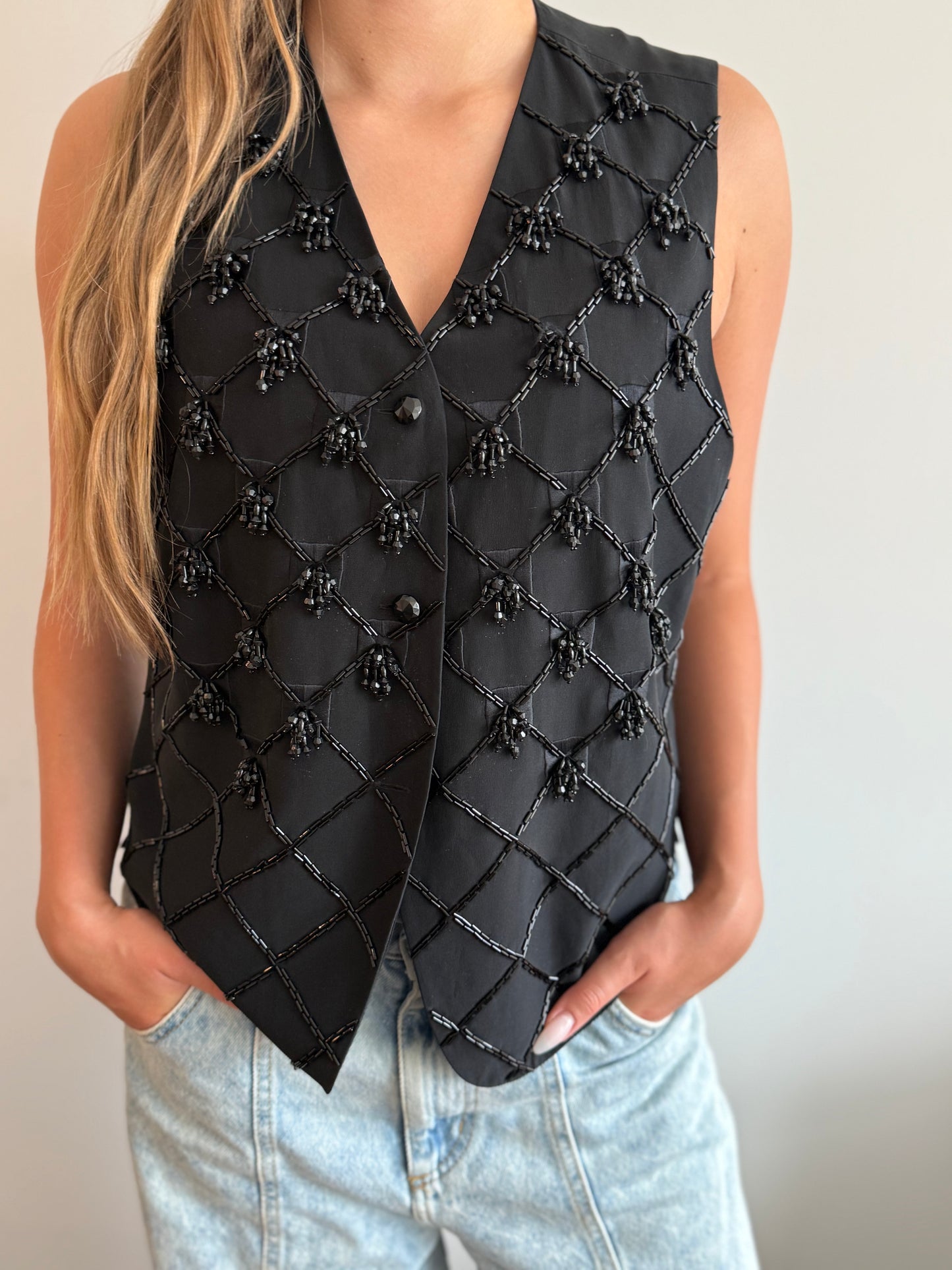 Vintage Black Silk Beaded Vest