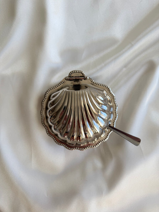 Vintage Shell Sugar Bowl with Spoon