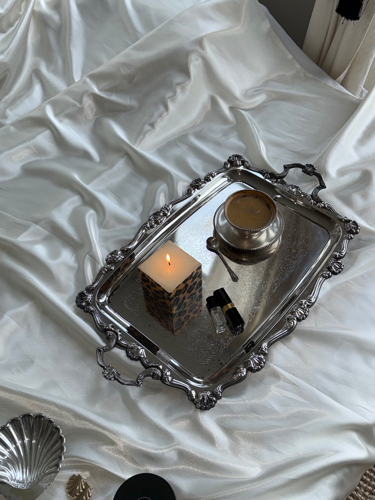 Vintage Ornate Silver-Plated Serving Tray with Handles