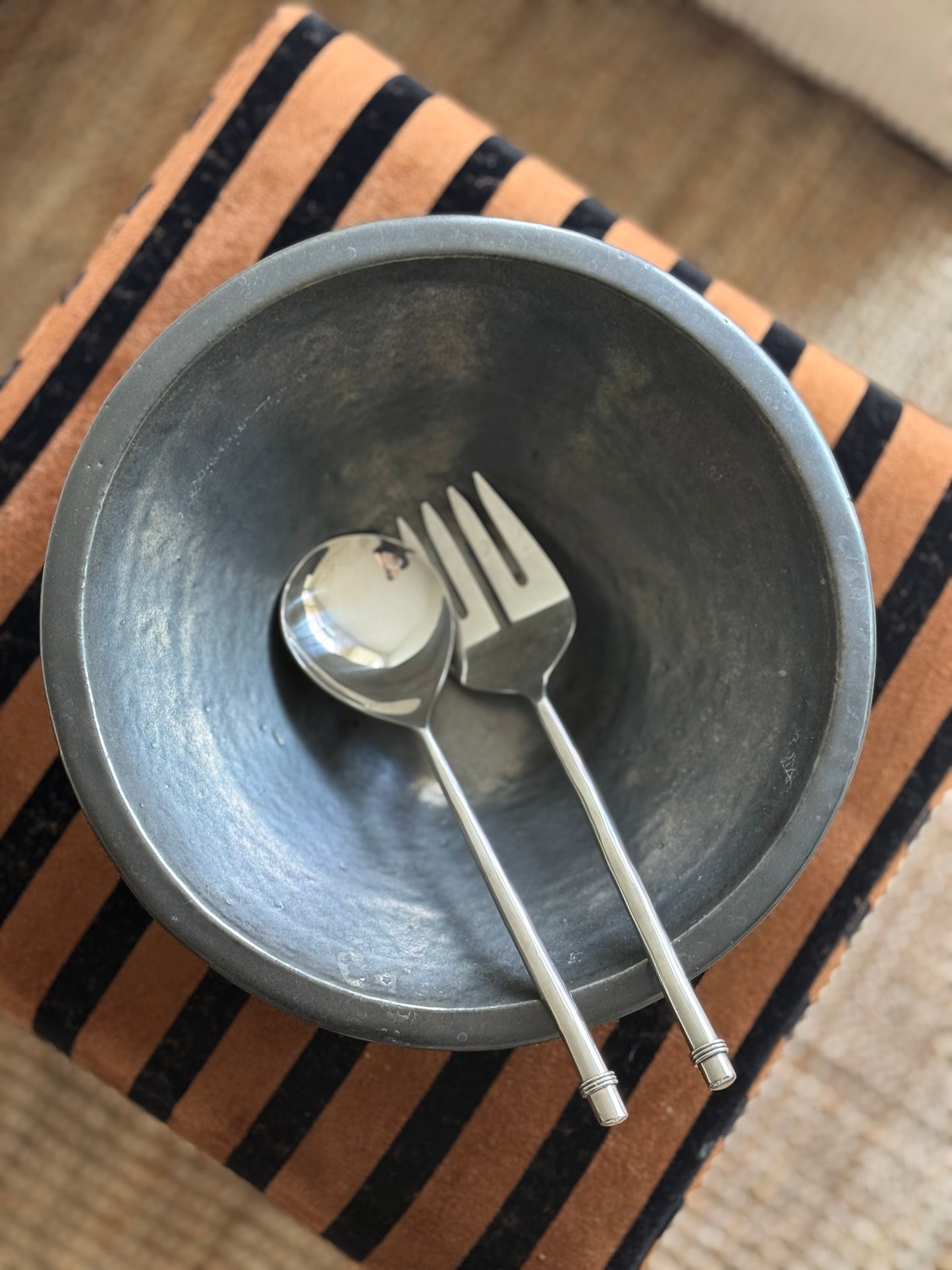 Vintage Minimalist Stainless Steel Salad Servers (Pair)