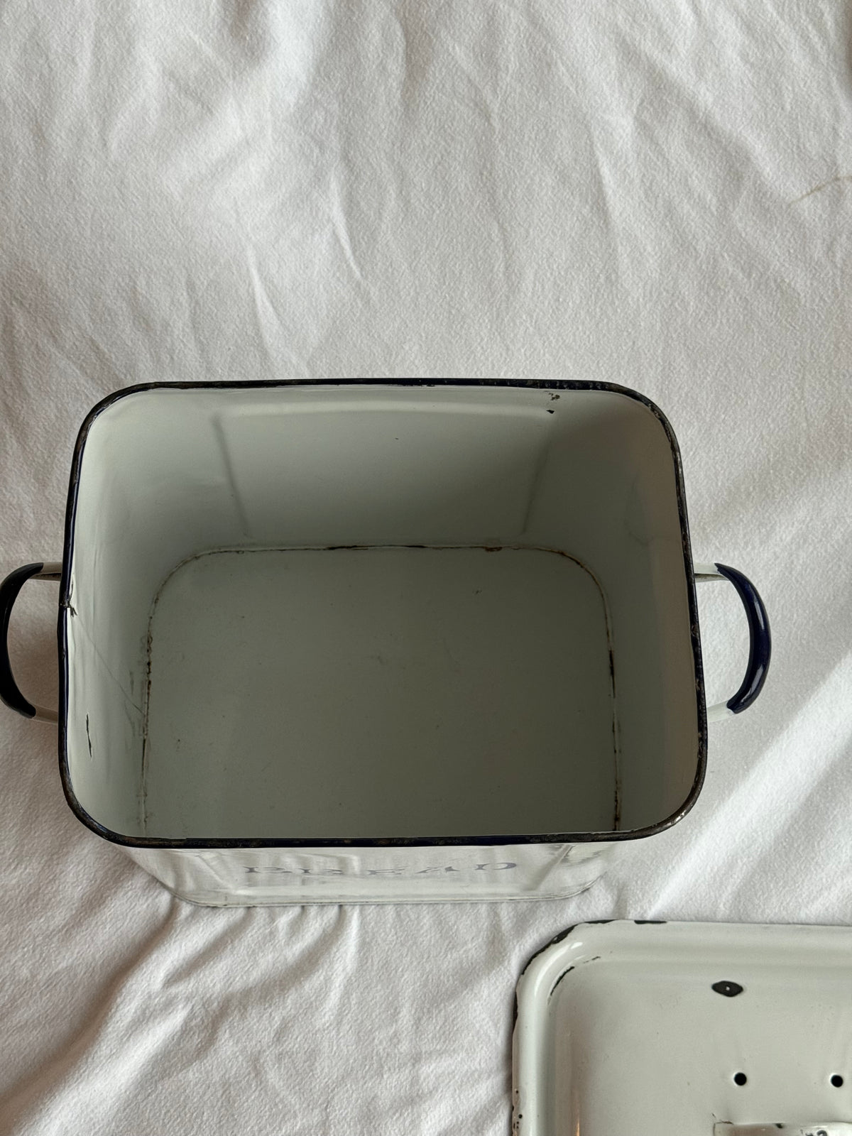 English Enamel Bread Bin – Vintage Farmhouse Kitchen Storage