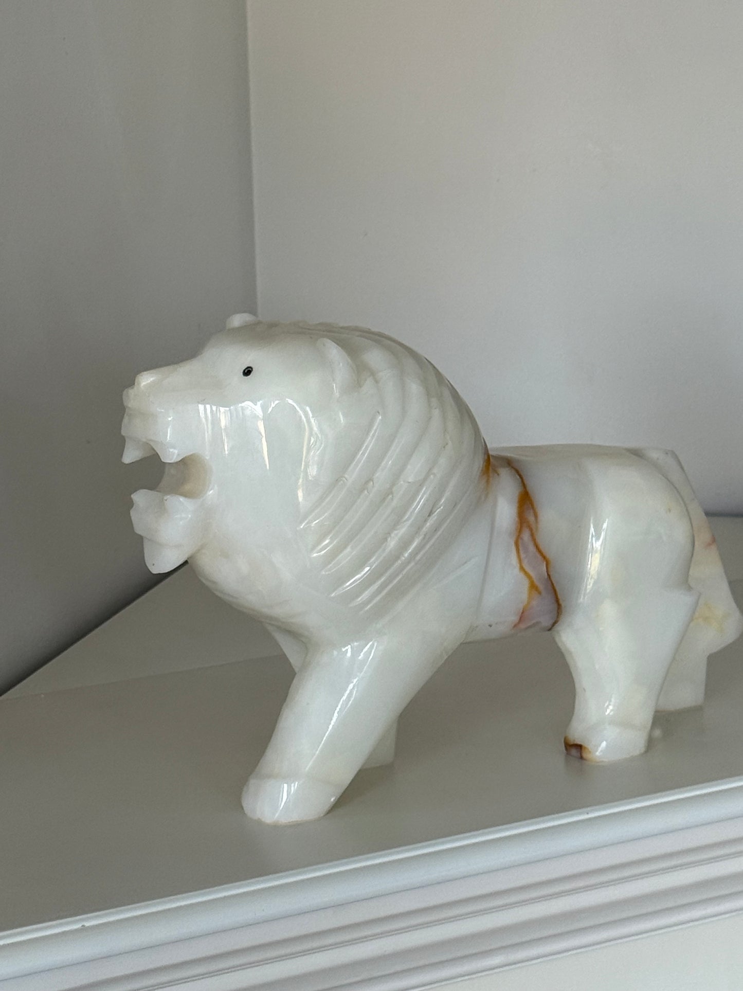 Large Carved White Onyx Lion