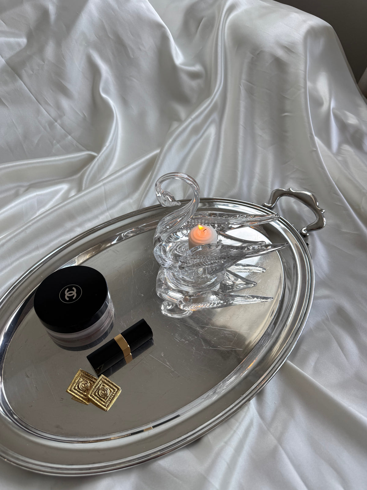 Vintage Clear Art Glass Swan Trinket Dish