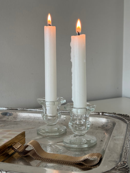 Set of 2 Vintage Mini Glass Candle Holders