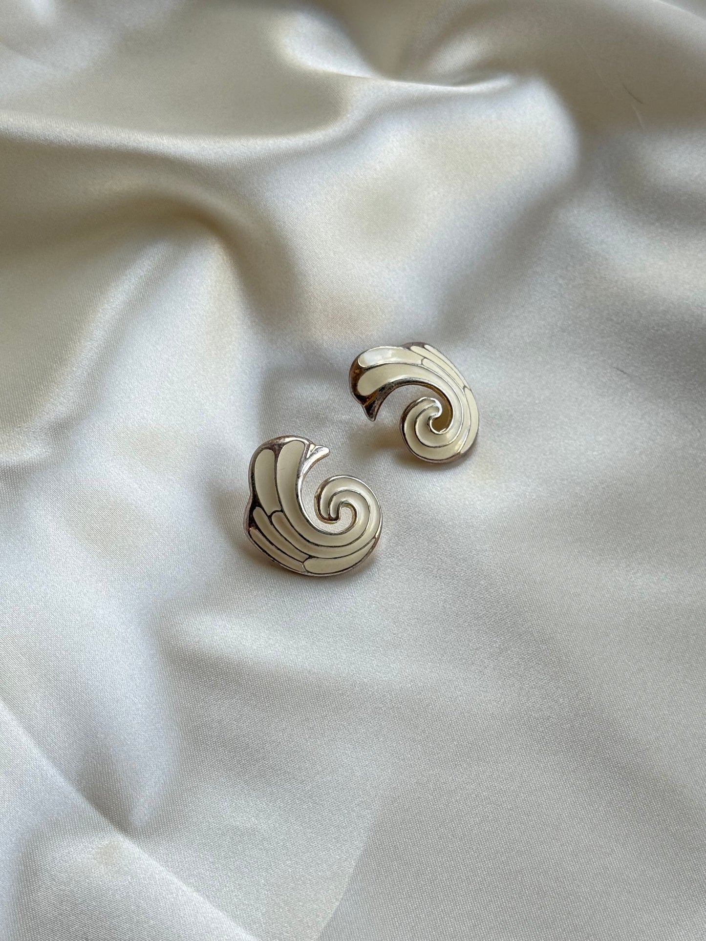 Vintage Gold-Tone Enamel Swirl Earrings