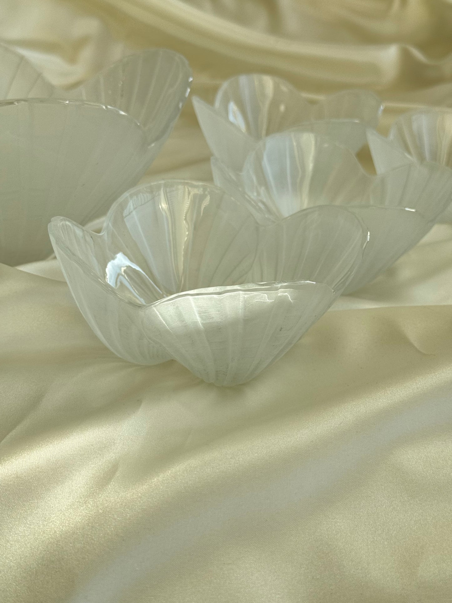 Vintage Frosted Glass Shell Serving Set – 5 Pieces